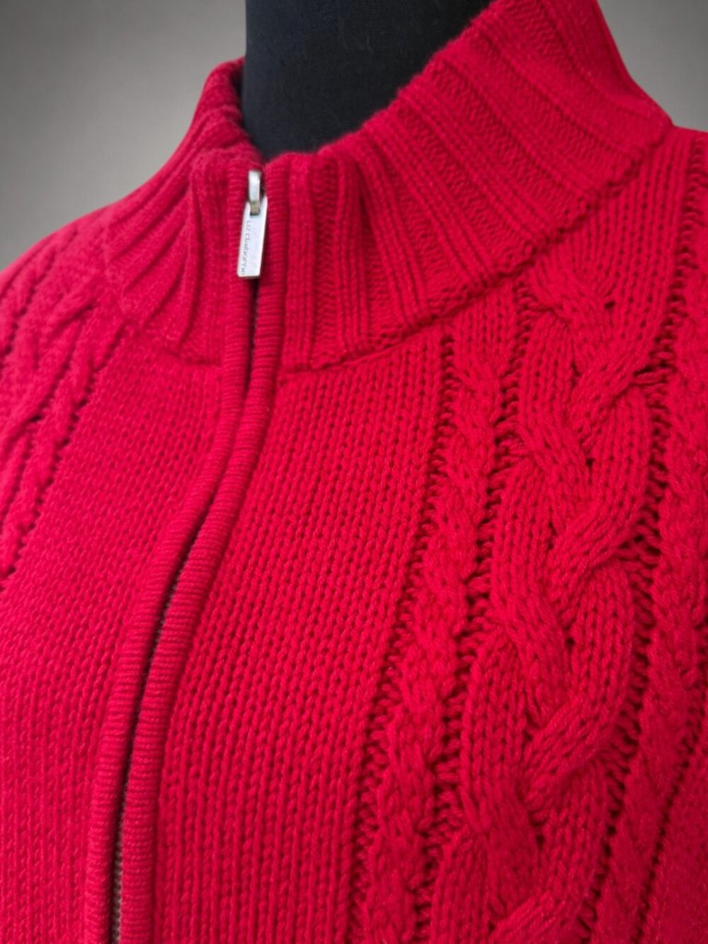 Liz Claiborne XL Red Cable Knit Zip Mock Neck Sweater Vest Cotton Blend - Picture 6 of 10